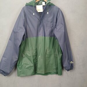 Cedar Key Explorer Rain Jacket Mens XL Green Blue Logo Hooded Zip Up Waterproof